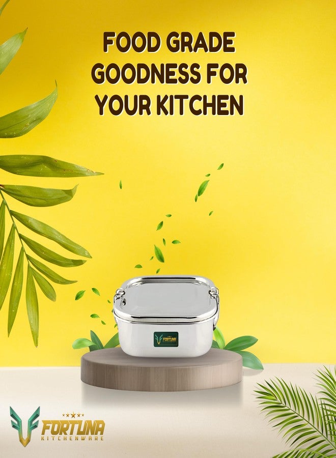 FORTUNA KITCHENWARE علبة غداء مربعة من الفولاذ المقاوم للصدأ من فورتونا - 550 مل | علبة طعام تقليدية مقسمة مع طبق فاصل | سهلة الحمل، مزودة بمشبك قفل | مثالية للمدرسة والمكتب، للرجال والنساء (متوسطة الحجم) - Image 5