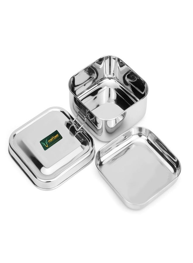 FORTUNA KITCHENWARE علبة غداء مربعة من الفولاذ المقاوم للصدأ من فورتونا - 550 مل | علبة طعام تقليدية مقسمة مع طبق فاصل | سهلة الحمل، مزودة بمشبك قفل | مثالية للمدرسة والمكتب، للرجال والنساء (متوسطة الحجم) - Image 1