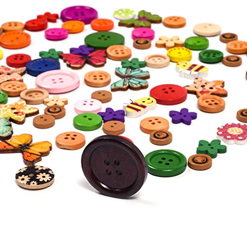 iKammo 100pcs Colorful Wooden Buttons Crafts Assorted Buttons 2 Holes Wooden Sewing Button Compatible Kids DIY Scrapbooking Craft Decoration Mixed ColorMixed Size and StyleBig Colored - Image 1