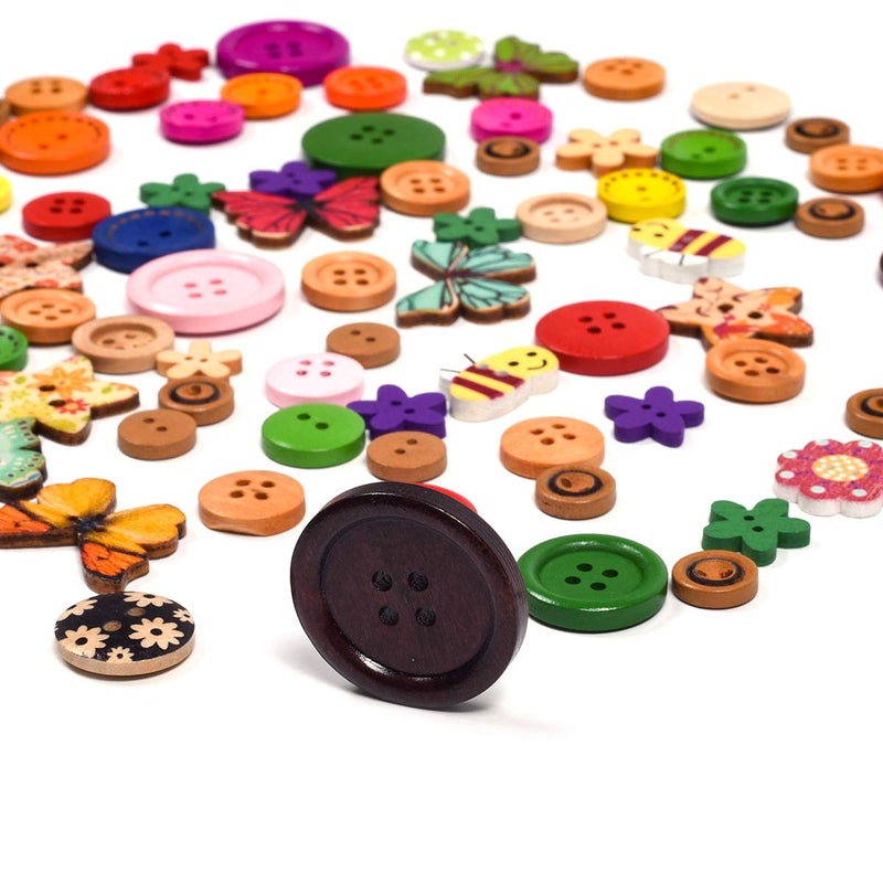 iKammo 100pcs Colorful Wooden Buttons Crafts Assorted Buttons 2 Holes Wooden Sewing Button Compatible Kids DIY Scrapbooking Craft Decoration Mixed ColorMixed Size and StyleBig Colored - Image 3