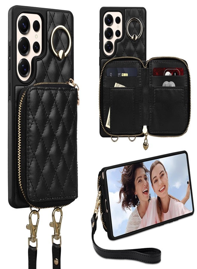 Keallce Case for Samsung Galaxy S25 Ultra 6.9'' Wallet Case,Crossbody Zipper Galaxy S25 Ultra Purse Wrist Strap Lanyard Handbag,RFID Blocking Card Slots,Flip Leather Cover for Samsung S25 Ultra,Black - Image 1
