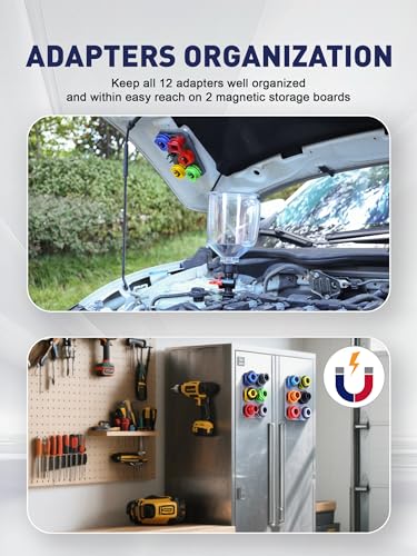 SMART JERRY - Spill-Proof Engine Oil Funnel Kit｜Oil Change Funnel w/ 12 Adapters & 2 Magnetic Adapter Organizer Boards｜Transparent Body w/Scale & Shut-Off Valve｜Universal Fit - Image 4