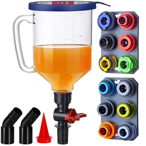 SMART JERRY - Spill-Proof Engine Oil Funnel Kit｜Oil Change Funnel w/ 12 Adapters & 2 Magnetic Adapter Organizer Boards｜Transparent Body w/Scale & Shut-Off Valve｜Universal Fit - Image 1