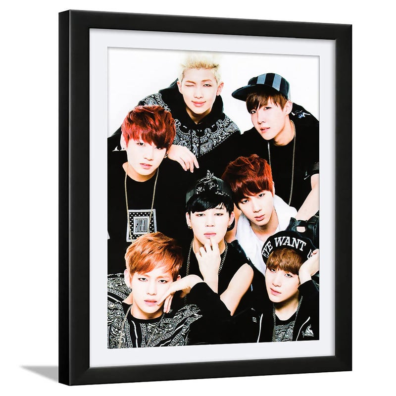 Chaka Chaundh Chaka Chaundh Synthetic Wood Wellmatched BTS Framed Poster Compatible BTS Posters for Girls Jin RM JHope Suga V Jimin and Jungkook BTS Army Glass Frame Photo 14 X 11 Inches Composite Wood - Image 1