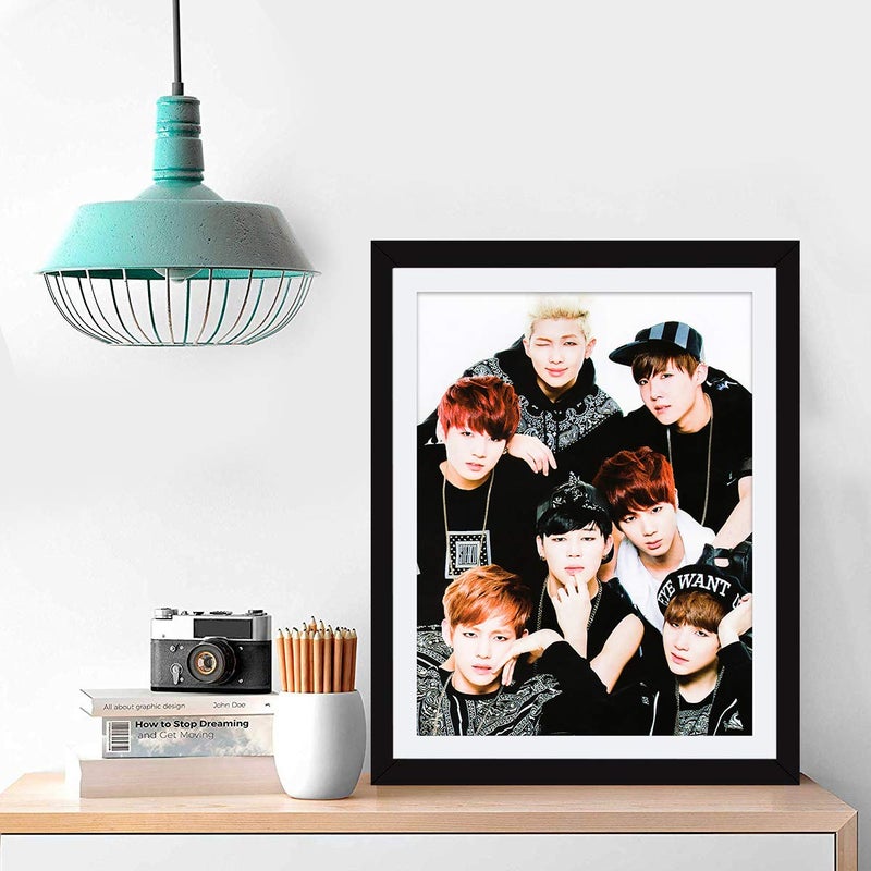 Chaka Chaundh Chaka Chaundh Synthetic Wood Wellmatched BTS Framed Poster Compatible BTS Posters for Girls Jin RM JHope Suga V Jimin and Jungkook BTS Army Glass Frame Photo 14 X 11 Inches Composite Wood - Image 2