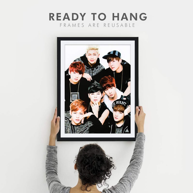Chaka Chaundh Chaka Chaundh Synthetic Wood Wellmatched BTS Framed Poster Compatible BTS Posters for Girls Jin RM JHope Suga V Jimin and Jungkook BTS Army Glass Frame Photo 14 X 11 Inches Composite Wood - Image 4