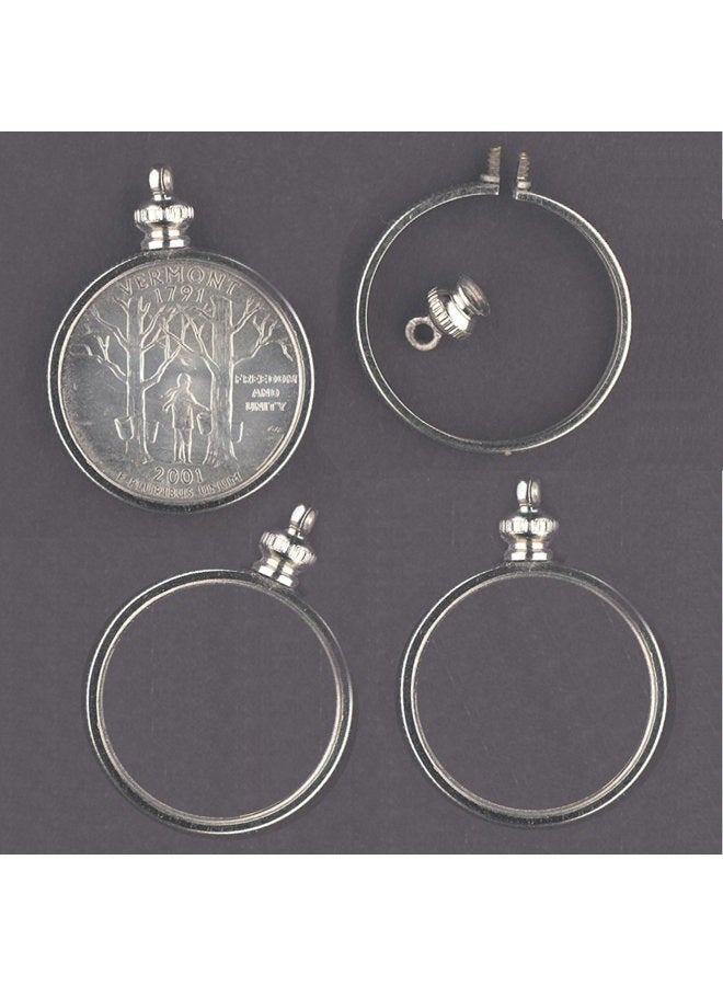 Coin Holder Bezel 25 Cent/USA Quarter silvertone ~ for Charm, Necklace, Pendant, Display (Pack of 4)