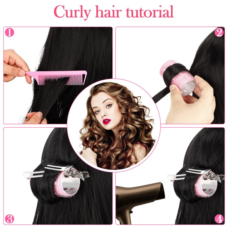 WILLBOND 37 Pcs Aluminum Thermal Hair Rollers Set 3 Sizes Self Grip Hair Rollers 18 Pcs Duckbill Clips, Comb Hairdressing Styling Tool for Women, Men(1.1,Pink Series) - Image 5