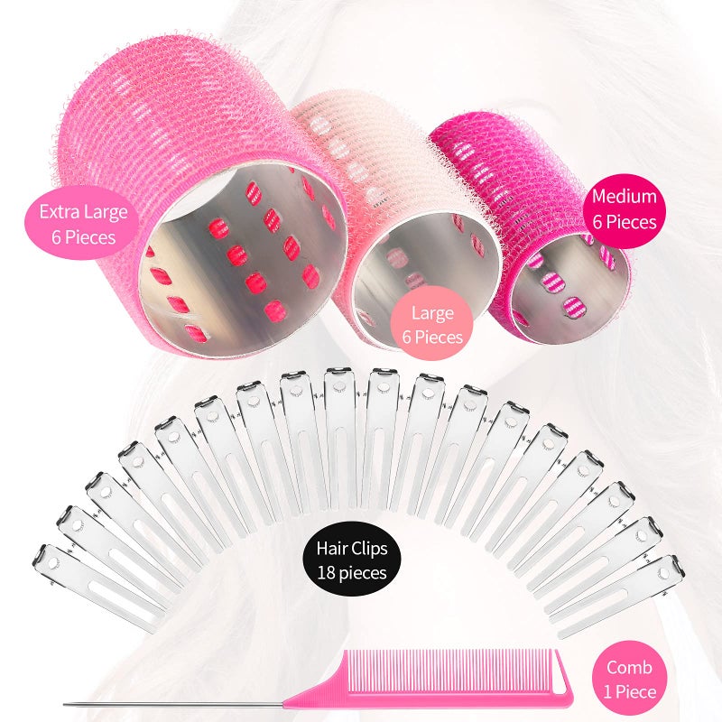 WILLBOND 37 Pcs Aluminum Thermal Hair Rollers Set 3 Sizes Self Grip Hair Rollers 18 Pcs Duckbill Clips, Comb Hairdressing Styling Tool for Women, Men(1.1,Pink Series) - Image 4