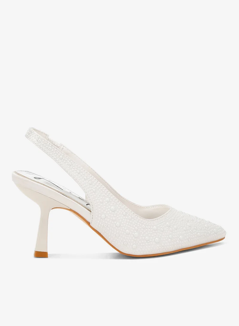 Luxurious Satin Pearl Slingback Sandals in White