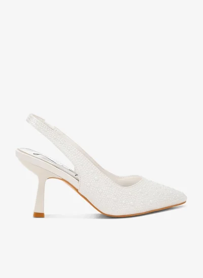 London Rag Luxurious Satin Pearl Slingback Sandals in White