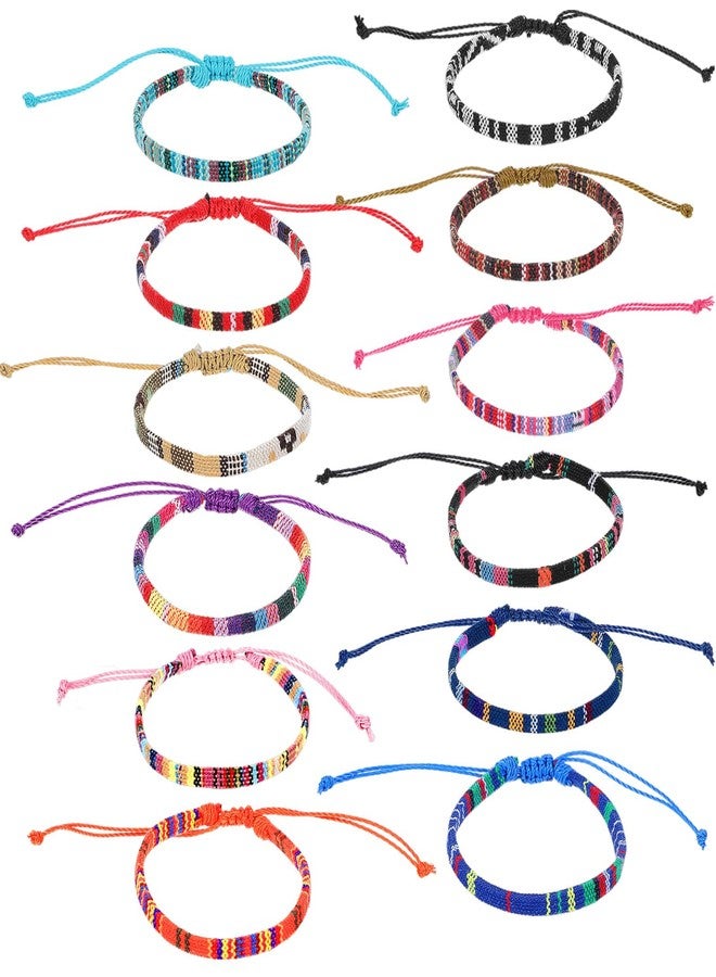 Larrel 12Pcs Woven Bracelet, Handmade Surfer Bracelets Adjustable Braided String Friendship Bracelet Boho Bracelets Anklets for Men Women (Multicolor) - Image 1