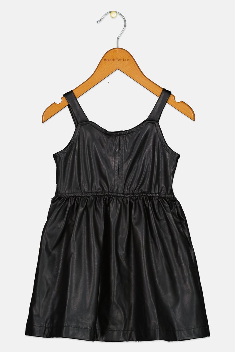 KOTON فستان جلد صلب للفتيات الصغيرات، أسود - Image 1