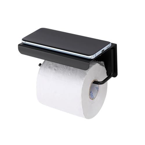 ACHRO Self Adhesive and Wall Mount Black Stainless Steel Toilet Paper Holder with Mobile Stand, Tissue Paper Holder with Shelf, Toilet Paper Roll Holder for Bathroom, Bathroom Accessories Black Finish - Image 4