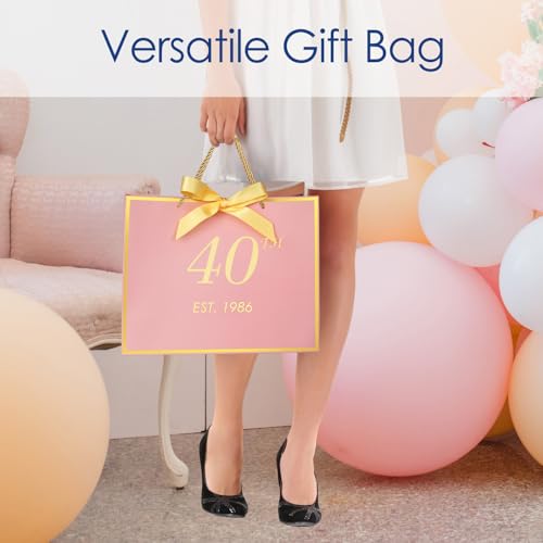 momoake 40th Birthday Gift Bag with Card and Tissue Paper for Women/Her, 1986 40 Year Old 13" Elegant Pink Gold Anniversary Keepsake Party Present Shopping Paper Bags for 40th Birthday Decorations - Image 4