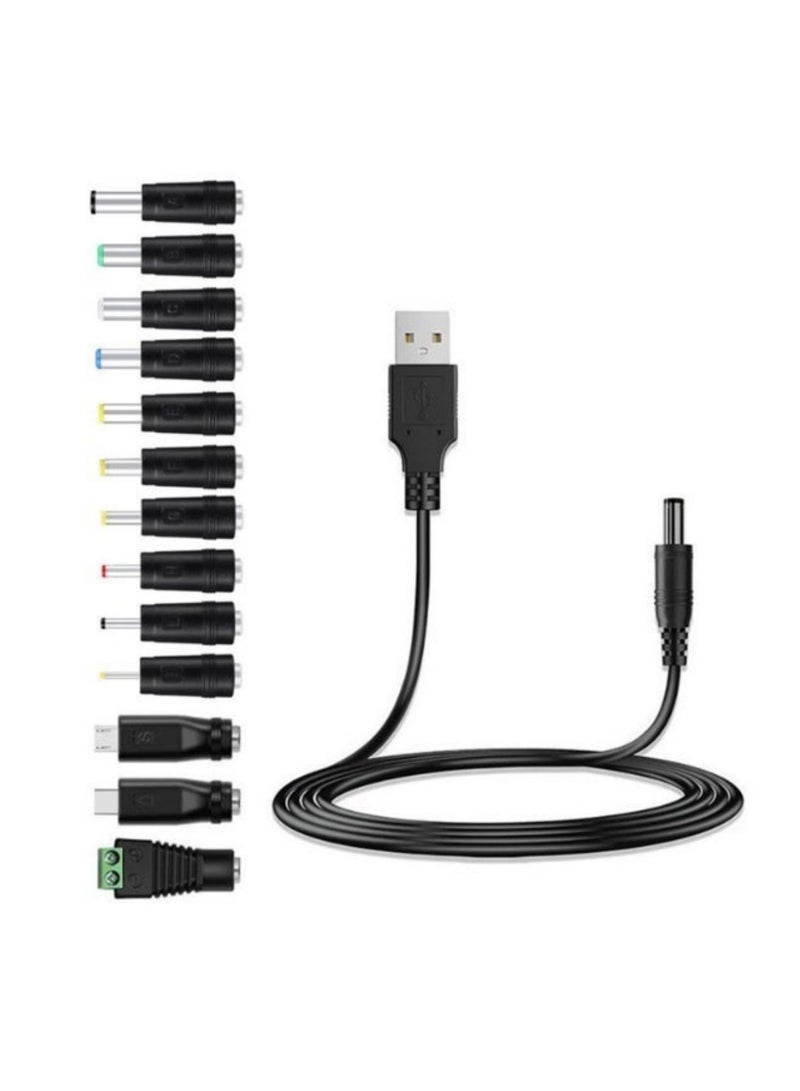 أداندو كابل شحن USB إلى تيار مستمر ٥ فولت، ٥.٥ × ٢.١ مم، مع ١٣ موصلًا، بطول ٣.٣ قدم، مناسب للألعاب، الساعات، المراوح، مكبرات الصوت، سماعات الرأس، الشاشات، مصابيح الطاولة، الهواتف، شرائط إضاءة LED، أجهزة التوجيه (أسود) - Image 1