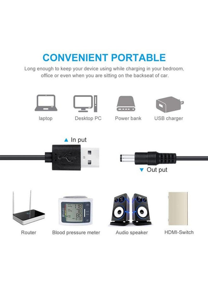 أداندو كابل شحن USB إلى تيار مستمر ٥ فولت، ٥.٥ × ٢.١ مم، مع ١٣ موصلًا، بطول ٣.٣ قدم، مناسب للألعاب، الساعات، المراوح، مكبرات الصوت، سماعات الرأس، الشاشات، مصابيح الطاولة، الهواتف، شرائط إضاءة LED، أجهزة التوجيه (أسود) - Image 3