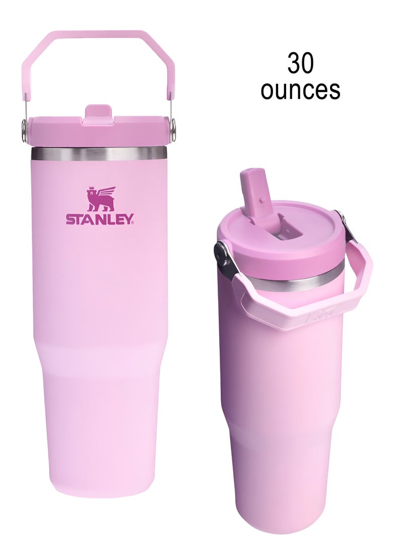 Stanley IceFlow 30oz Flip Straw Tumbler Winter Stainless Steel Vacuum Insulated Water Bottle with Leakproof Lid Foldable Handle Keeps Drinks Cold for 12 Hours - Image 1