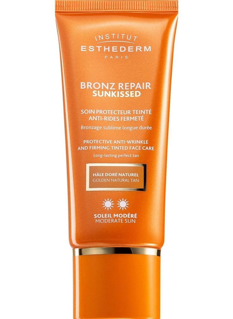Institut Esthederm Solaire Anti-Wrinkle Moderate Tinted Sunscreen for Face Golden natural Tan 50ml - Image 1