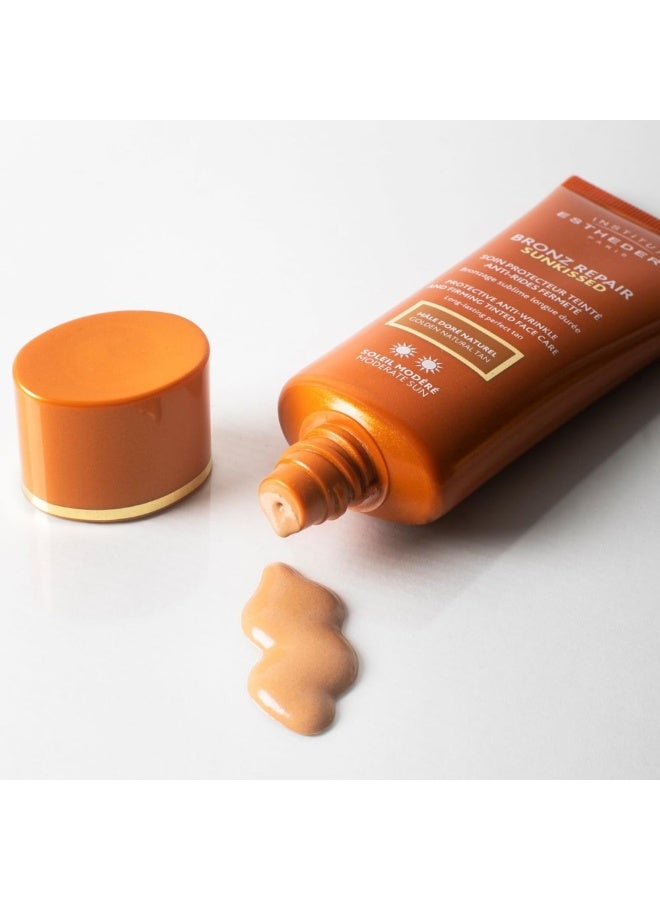 Institut Esthederm Solaire Anti-Wrinkle Moderate Tinted Sunscreen for Face Golden natural Tan 50ml - Image 2