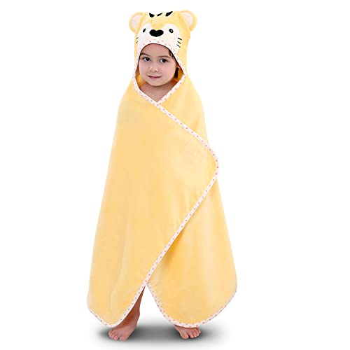 TBEZY Hooded Towel for Kids 100% Cotton Ultra Soft with Unique Animal Design Large for Infants 3-10 Years (Tiger) - Image 1