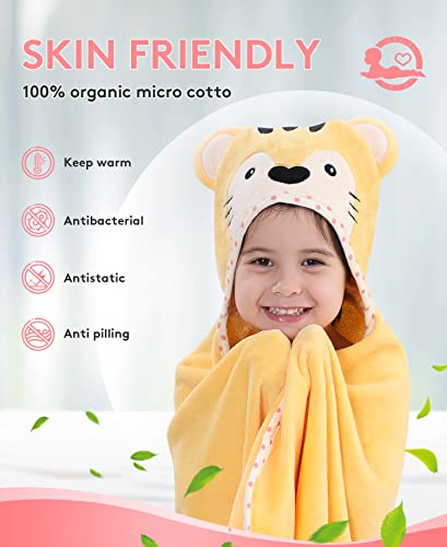 TBEZY Hooded Towel for Kids 100% Cotton Ultra Soft with Unique Animal Design Large for Infants 3-10 Years (Tiger) - Image 5