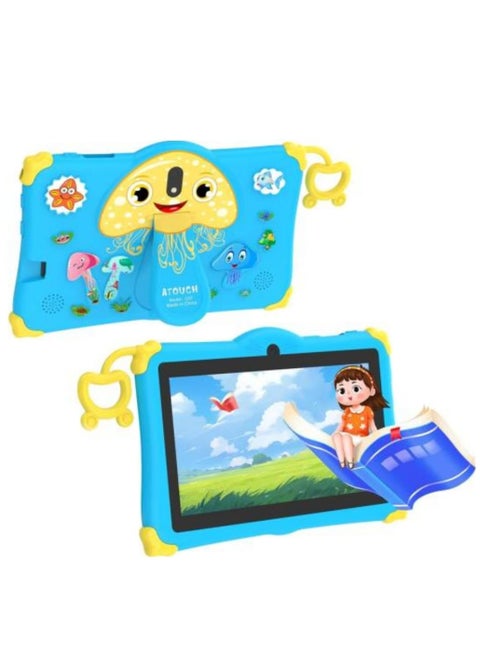 ATOUCH Android Tablet For Kids, 7-Inch Screen Early Education Smart Tablet Anti-drop Silicone Edge Wi-Fi, Bluetooth, Games With Built-in Stand, Blue | Q37