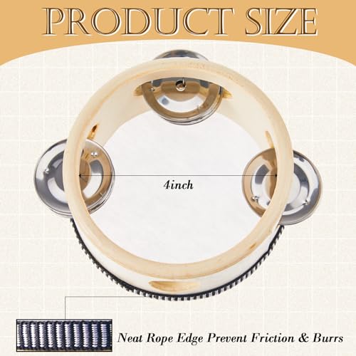 Lukmaa 12 Pcs Wedding Tambourine Drum Bulk for Adults Hand Held Percussion Gift Christmas Wood Metal Jingles Musical Educational Drum Instrument for Church Wedding Party GamesWhite4 Inch - Image 3