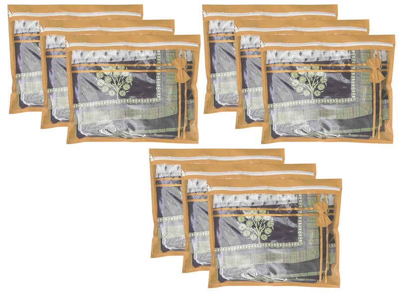 DIKHAWA 9 Piece Non Woven Single Packing Saree Cover, Cloth Cover with Lace (43X35 CM_BROWN) - Image 1