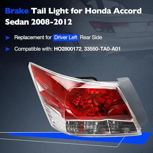 Misakomo Brake Tail Light for Honda Accord Sedan 2008-2012, HO2800172 Rear Taillight Assembly Replaces for 33550-TA0-A01, Tail Lamp with Bulb, Driver Left Side LH - Image 2