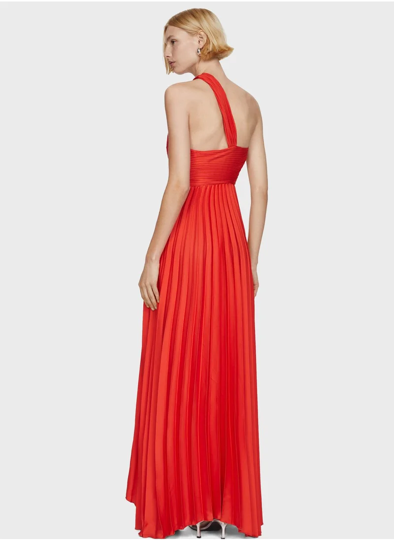 MANGO Pleated One-Shoulder Dress