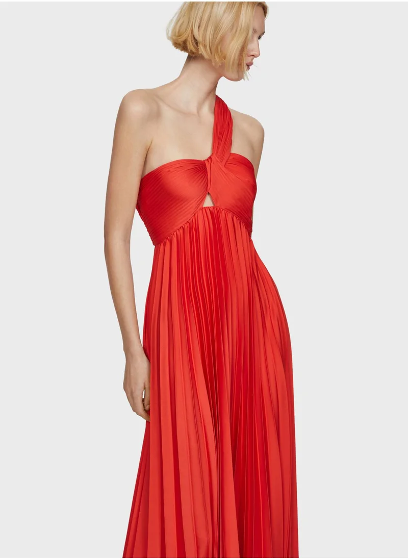 MANGO Pleated One-Shoulder Dress