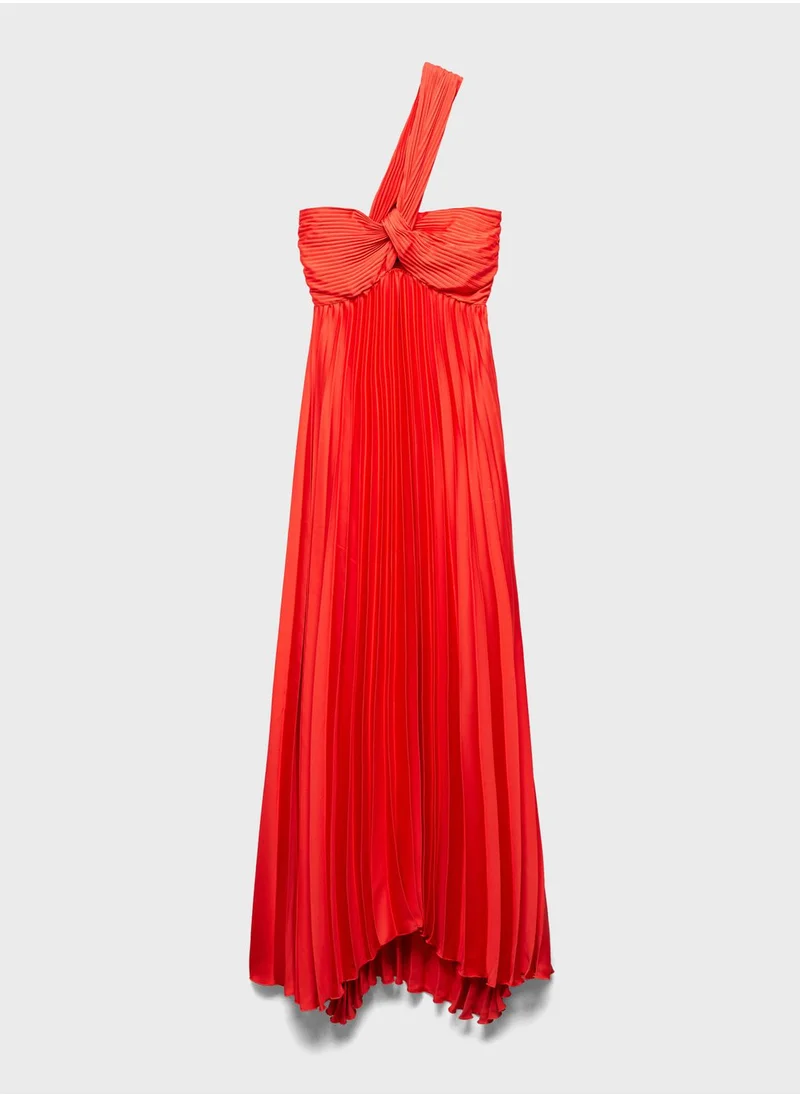 MANGO Pleated One-Shoulder Dress