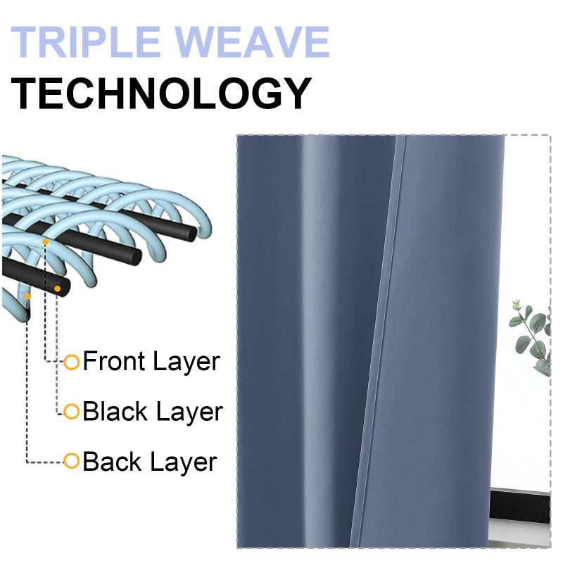 Simplebrand Ava Denim Blue Blackout Curtains for Bedroom 63 Inch Length 2 Panels, Solid Thermal Insulated Energy Saving Rod Pocket Window Treatment Curtains Blackout Drapes, W40 x L63 Inch, Denim Blue - Image 5