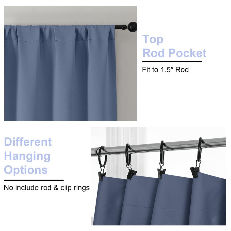 Simplebrand Ava Denim Blue Blackout Curtains for Bedroom 63 Inch Length 2 Panels, Solid Thermal Insulated Energy Saving Rod Pocket Window Treatment Curtains Blackout Drapes, W40 x L63 Inch, Denim Blue - Image 4