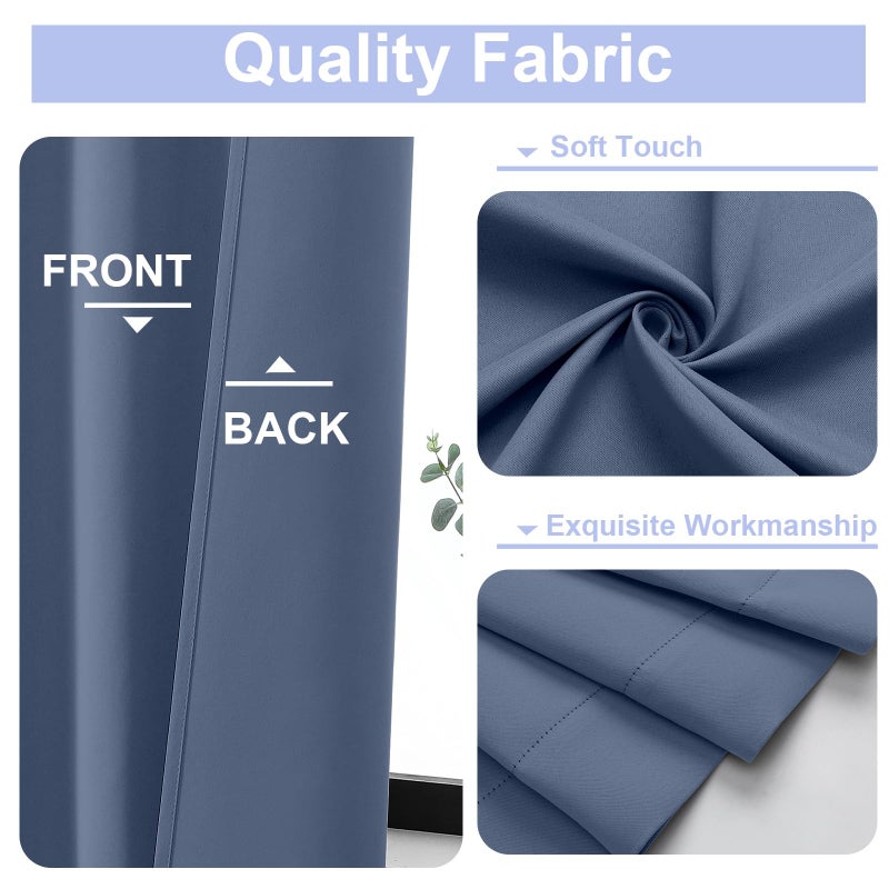 Simplebrand Ava Denim Blue Blackout Curtains for Bedroom 63 Inch Length 2 Panels, Solid Thermal Insulated Energy Saving Rod Pocket Window Treatment Curtains Blackout Drapes, W40 x L63 Inch, Denim Blue - Image 3