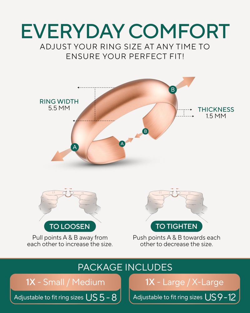 TheraCopper Pure Copper Rings for Women & Men (2-Pack) â€” 100% Pure Copper Ring â€” Raw, Solid & Uncoated Authentic Handmade Open-End Adjustable Ayurvedic Jewelry Rings (6mm Domed) - Image 5