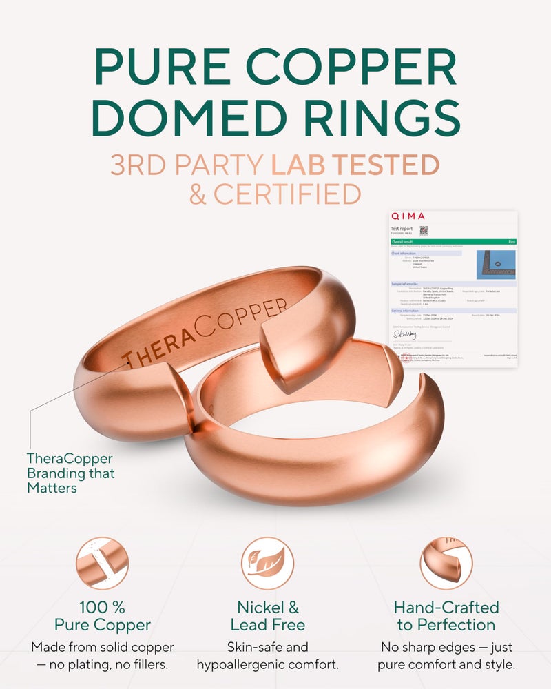 TheraCopper Pure Copper Rings for Women & Men (2-Pack) â€” 100% Pure Copper Ring â€” Raw, Solid & Uncoated Authentic Handmade Open-End Adjustable Ayurvedic Jewelry Rings (6mm Domed) - Image 2