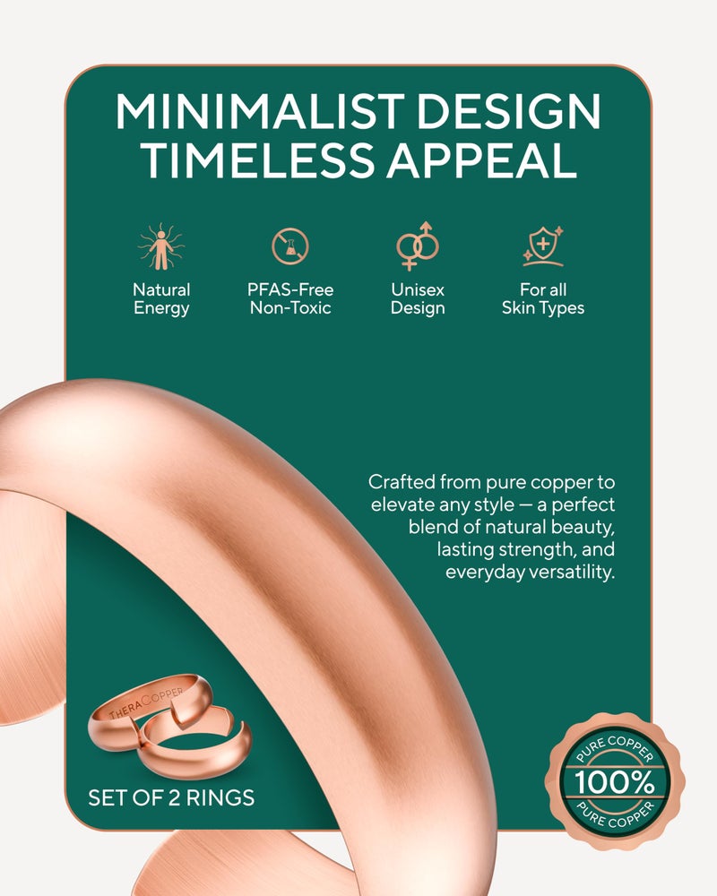 TheraCopper Pure Copper Rings for Women & Men (2-Pack) â€” 100% Pure Copper Ring â€” Raw, Solid & Uncoated Authentic Handmade Open-End Adjustable Ayurvedic Jewelry Rings (6mm Domed) - Image 4