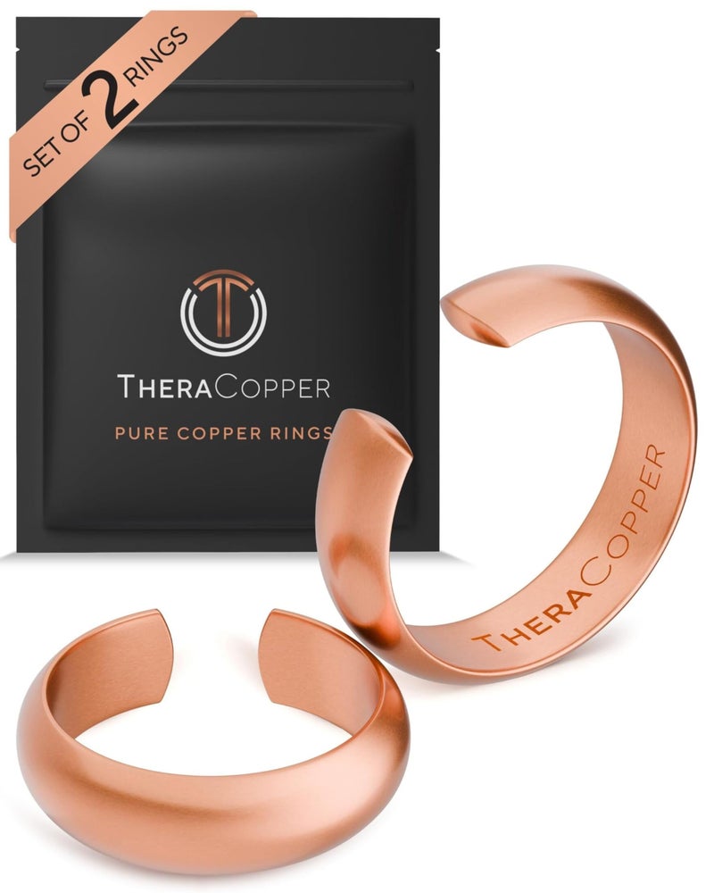 TheraCopper Pure Copper Rings for Women & Men (2-Pack) â€” 100% Pure Copper Ring â€” Raw, Solid & Uncoated Authentic Handmade Open-End Adjustable Ayurvedic Jewelry Rings (6mm Domed) - Image 1