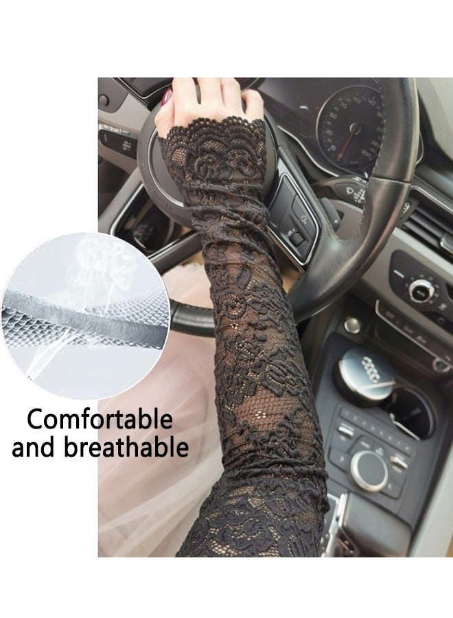 UV Protection Lace Arm Sleeves, Women's Floral Lace Sleeves Hollow Out Long Sunscreen Gloves Fingerless Driving Gloves - Image 3