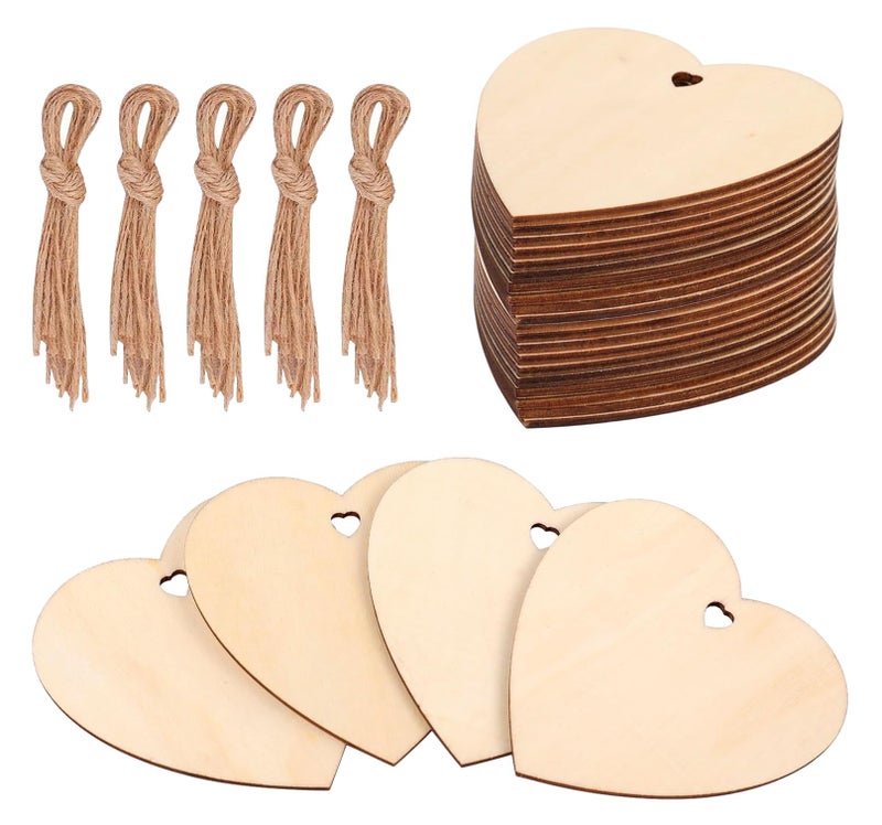 KOOCHOICE 50pcs Wooden Hearts for Crafts 3 Inch Wood Ornaments Unfinished Predrilled DIY Wooden Slices Decor for Valentine's Day Wedding Thanksgiving - Image 1