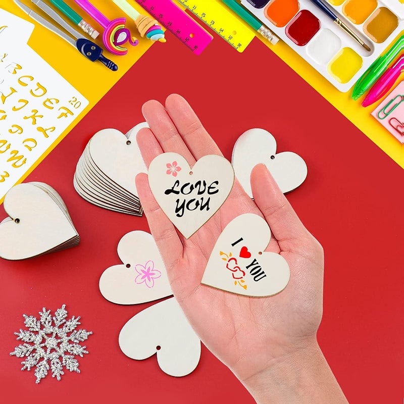 KOOCHOICE 50pcs Wooden Hearts for Crafts 3 Inch Wood Ornaments Unfinished Predrilled DIY Wooden Slices Decor for Valentine's Day Wedding Thanksgiving - Image 3