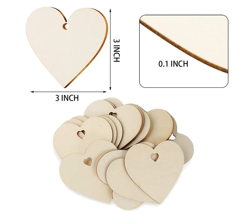 KOOCHOICE 50pcs Wooden Hearts for Crafts 3 Inch Wood Ornaments Unfinished Predrilled DIY Wooden Slices Decor for Valentine's Day Wedding Thanksgiving - Image 2