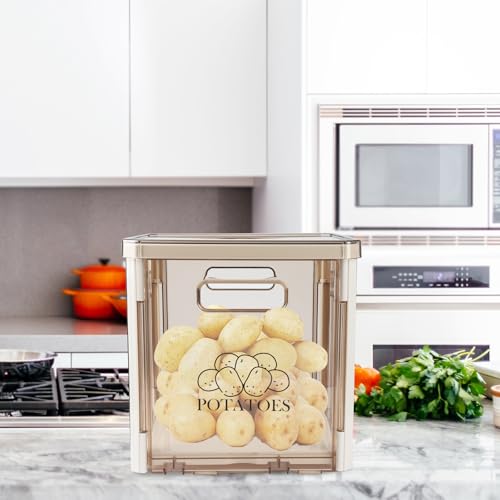 Xbopetda Potato Storage Bin With Lid and Handle - Stackable Container for Onions and Vegetables - Plastic Box Holder for Pantry Organization, BPA Free - Image 3