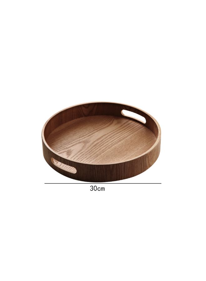 Loquat Round Bamboo Tray With Handle Brown 29.5x23x30cm - Image 2