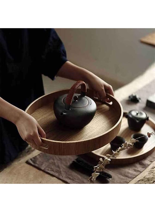 Loquat Round Bamboo Tray With Handle Brown 29.5x23x30cm - Image 3