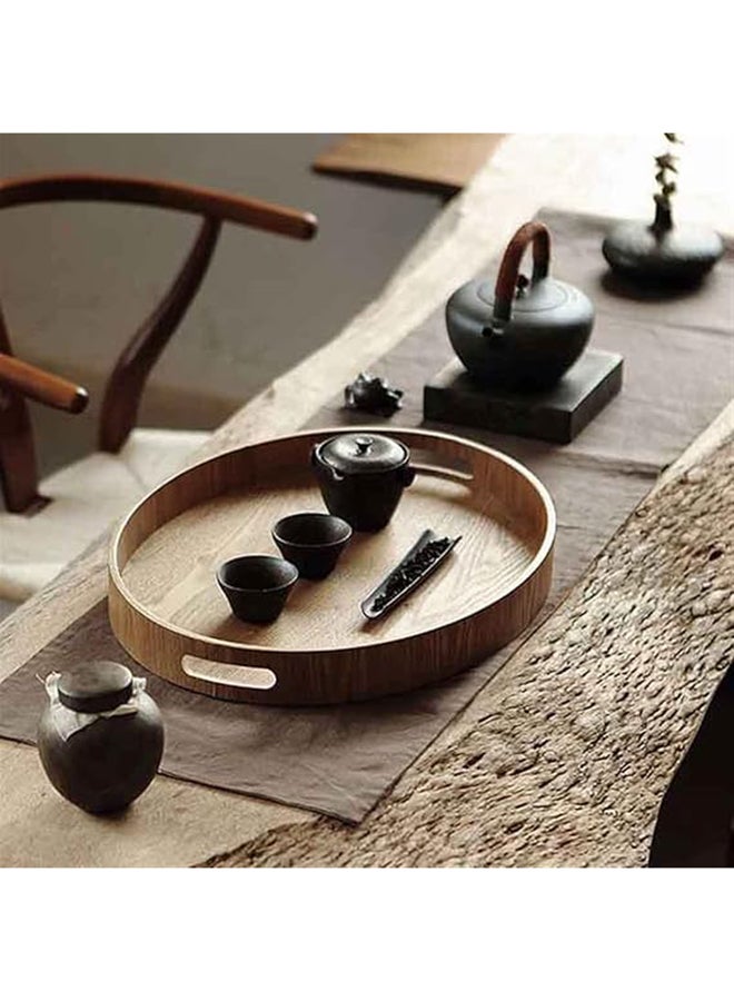 Loquat Round Bamboo Tray With Handle Brown 29.5x23x30cm - Image 4