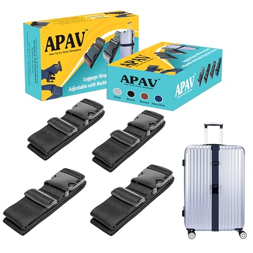 APAV Luggage Straps Belt Heavy Duty Adjustable with Buckle Clips for Suitcase | Trolleys and All Kind of Luggages | for Traveling Business/Leisure Trip (Pack of 4 (Black)) - Image 1