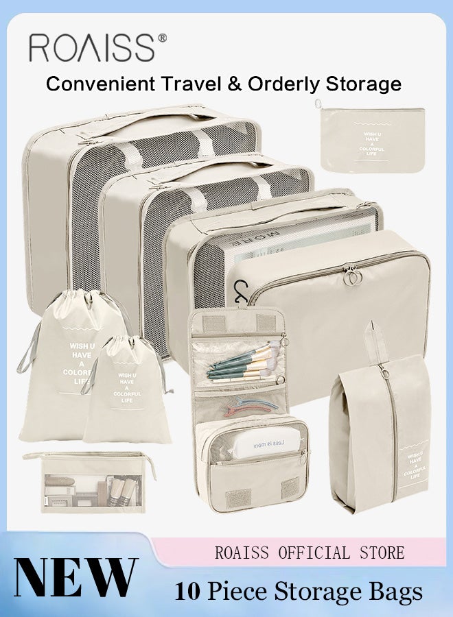 roaiss 10 PCS Compression Packing Cubes for Men and Women Lightweight Travel Luggage Organizer for Clothes Shoes Toiletries or Accessories Large Capacity Moisture Proof Storage Bags for Carry on Suitcases - Image 1